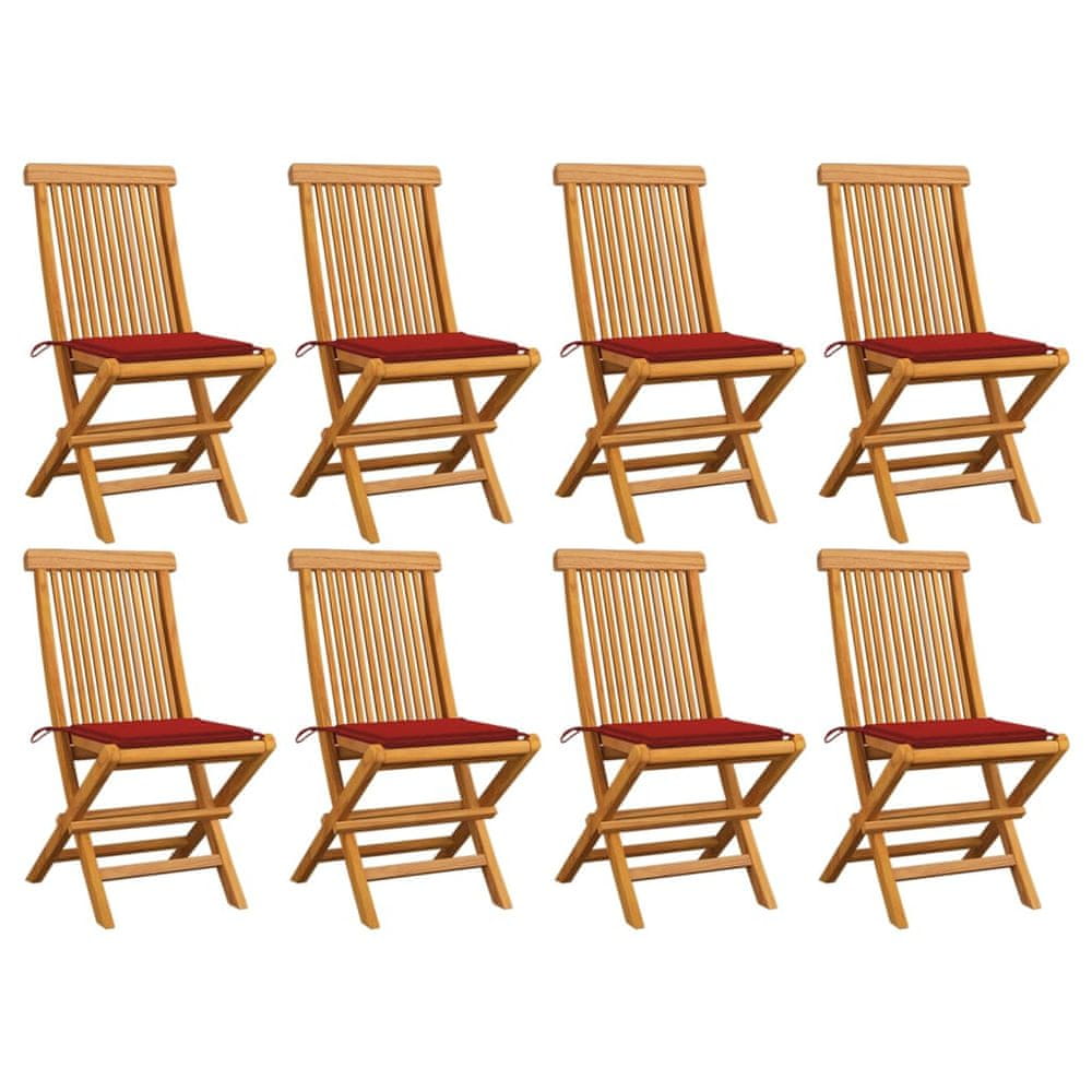 Petromila vidaXL Záhradné stoličky s červenými podložkami 8 ks tíkový masív